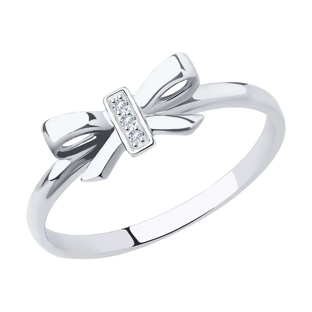Кольцо в форме банта из белого золота с фианитами