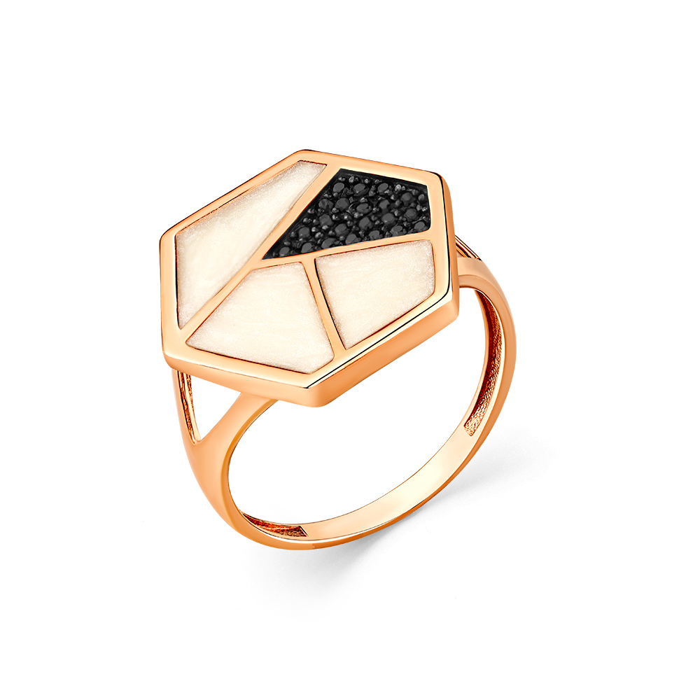 Кольцо из красного золота с наношпнелью и эмалью