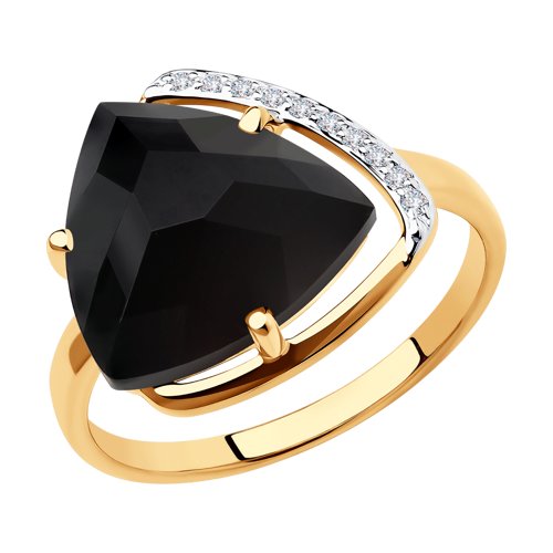 Кольцо из красного золота с ониксом и фианитами