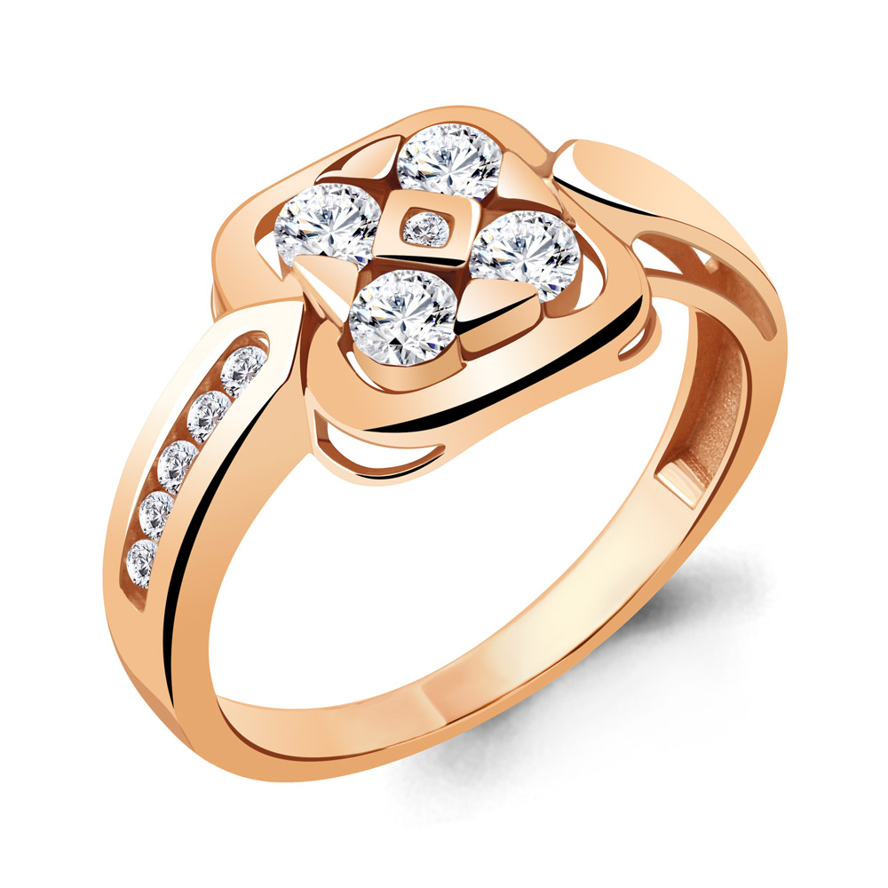 Кольцо из красного золота с фианитами