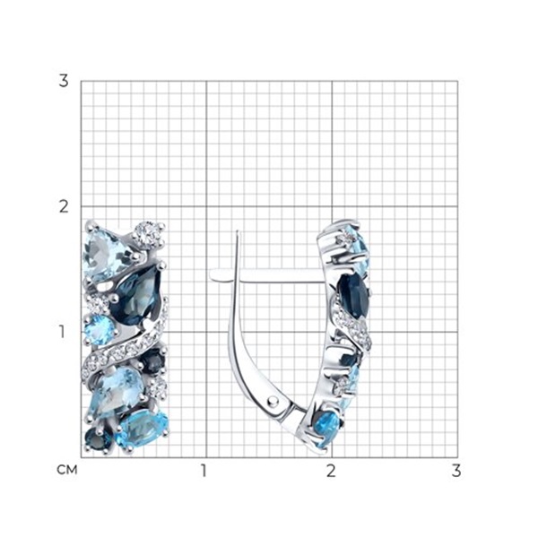 Серьги из белого золота с топазами и фианитами