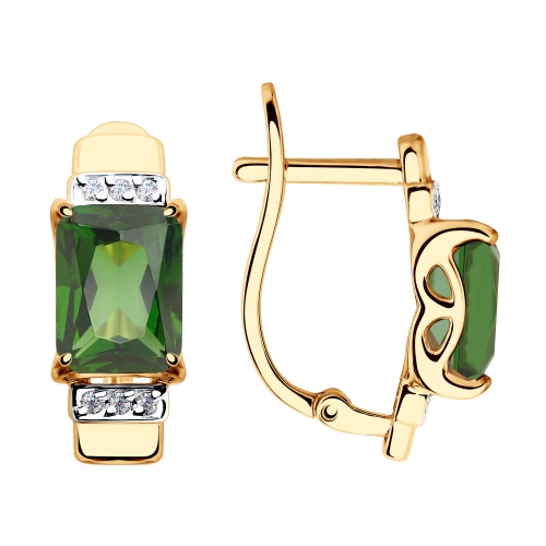 Серьги из красного золота с ситаллом и фианитами