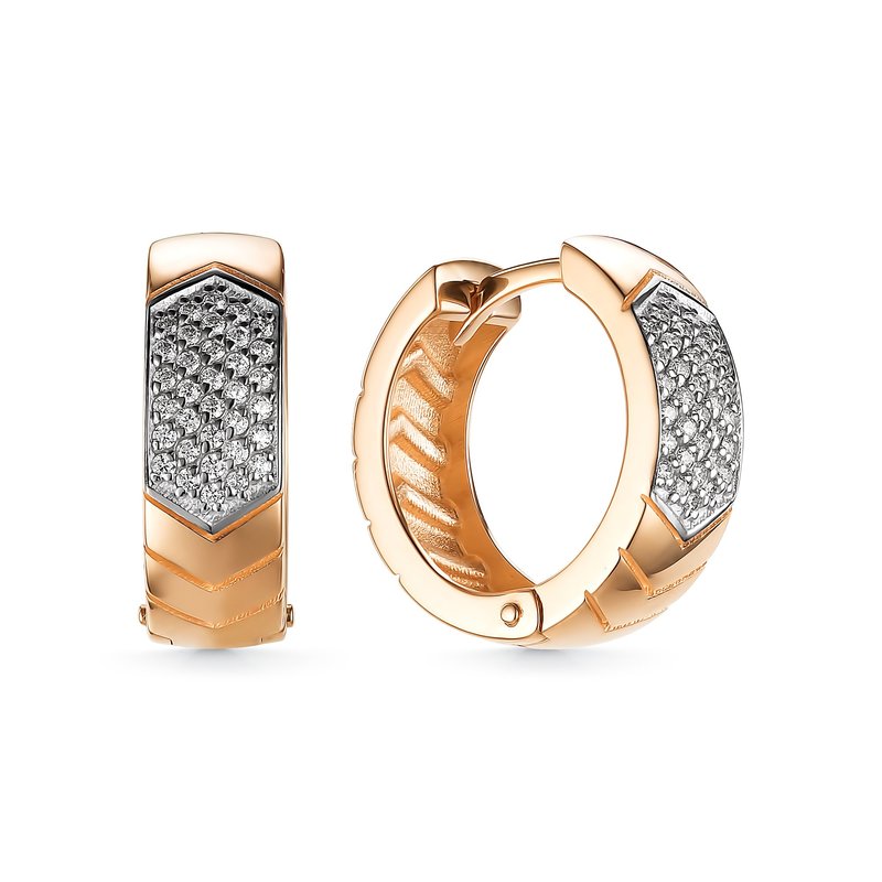 Серьги конго из красного золота с фианитами