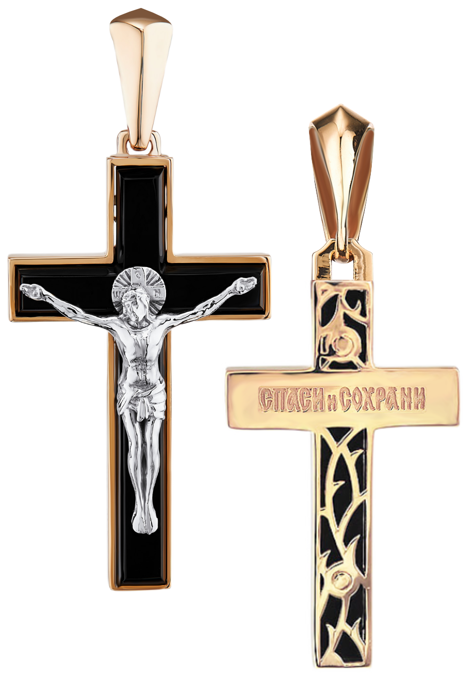 Крестик христианский из красного золота с агатом