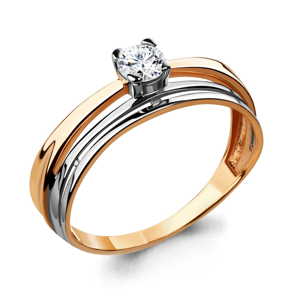 Кольцо из комбинированного золота с фианитом