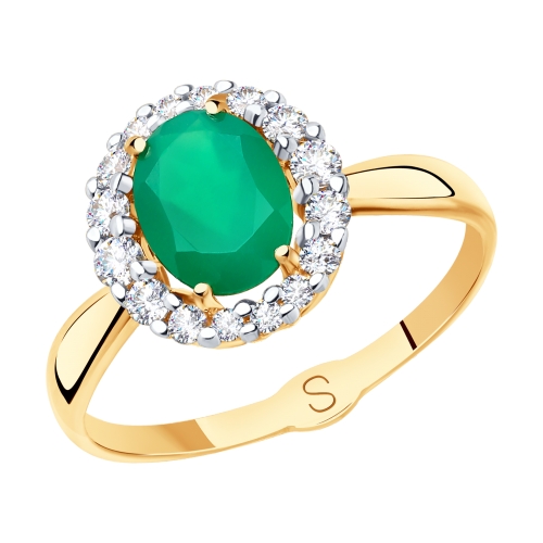 Кольцо из красного золота с агатом и фианитами