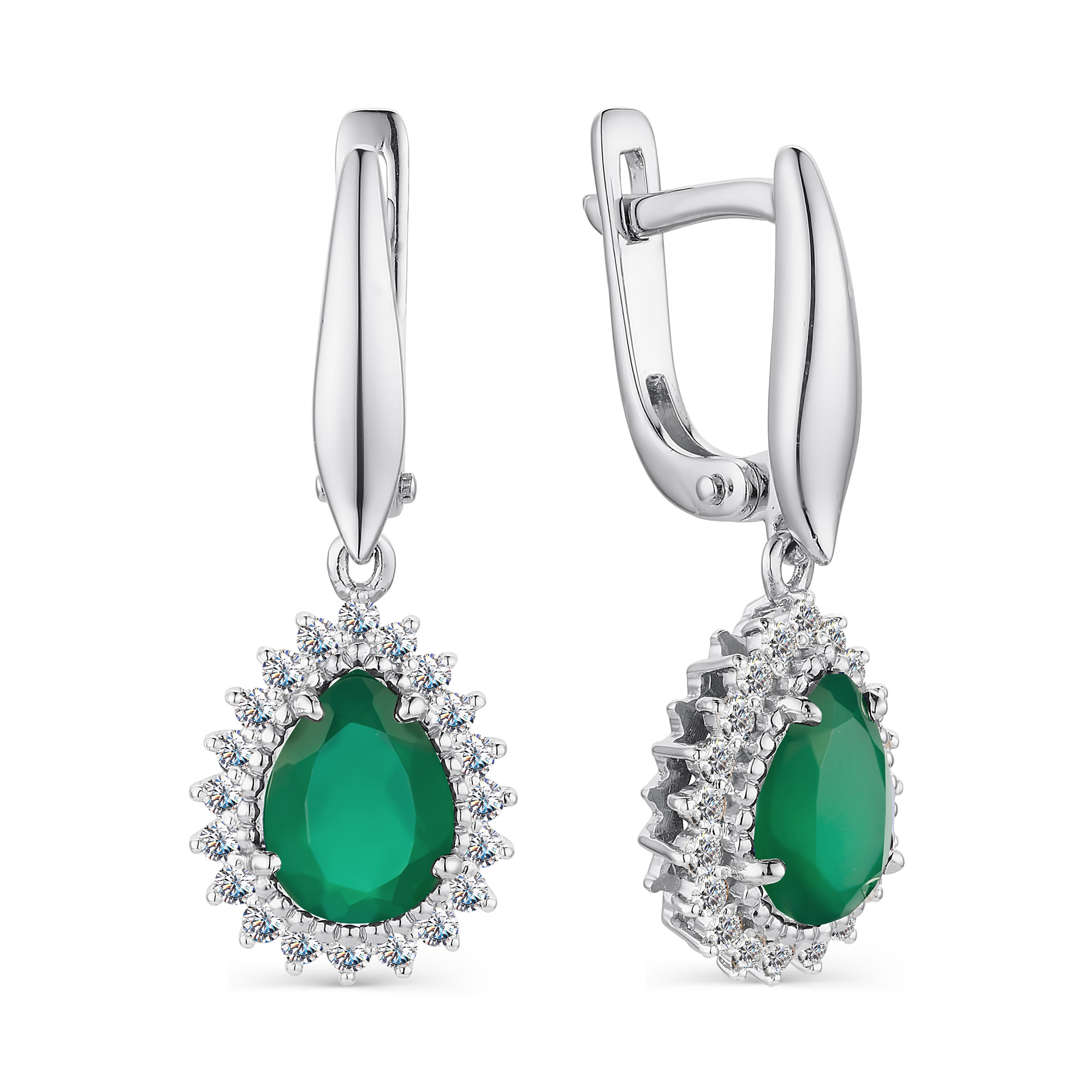 Серьги из серебра с агатами и фианитами