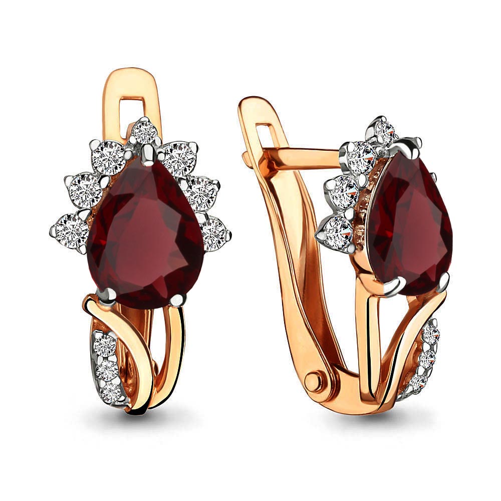 Серьги из красного золота с гранатами и фианитами