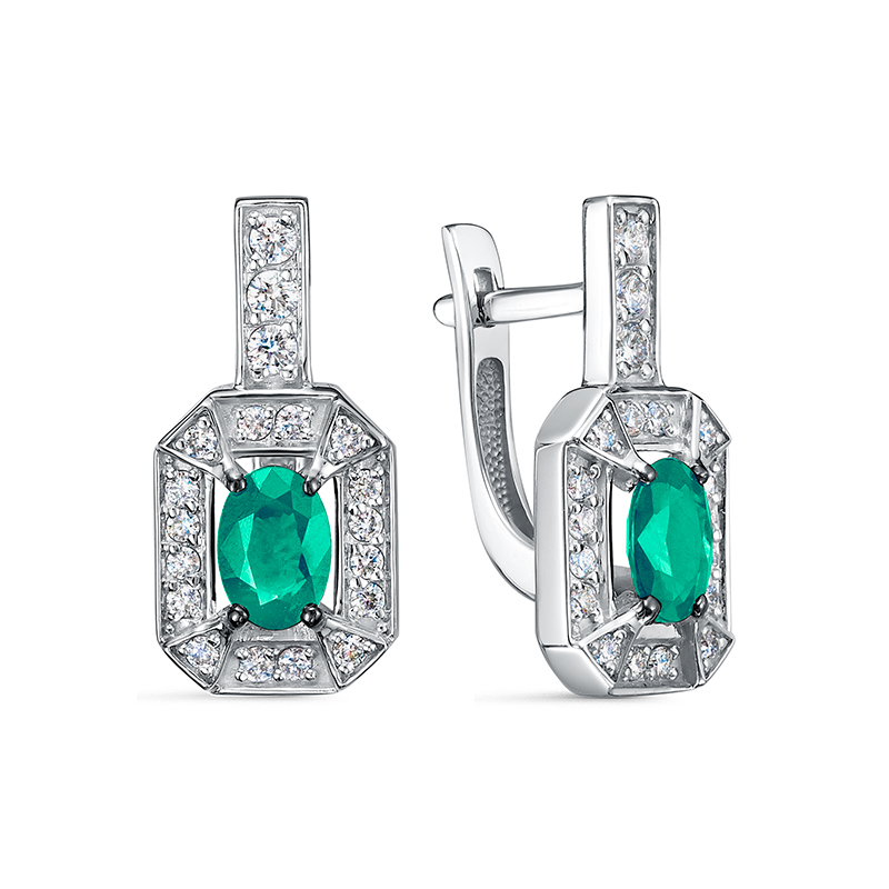 Серьги из белого золота с изумрудами и бриллиантами