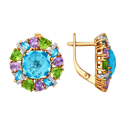 Серьги из красного золота с миксом камней