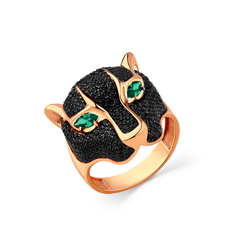 Кольцо из красного золота с гидротермальными изумрудами и шпинелью