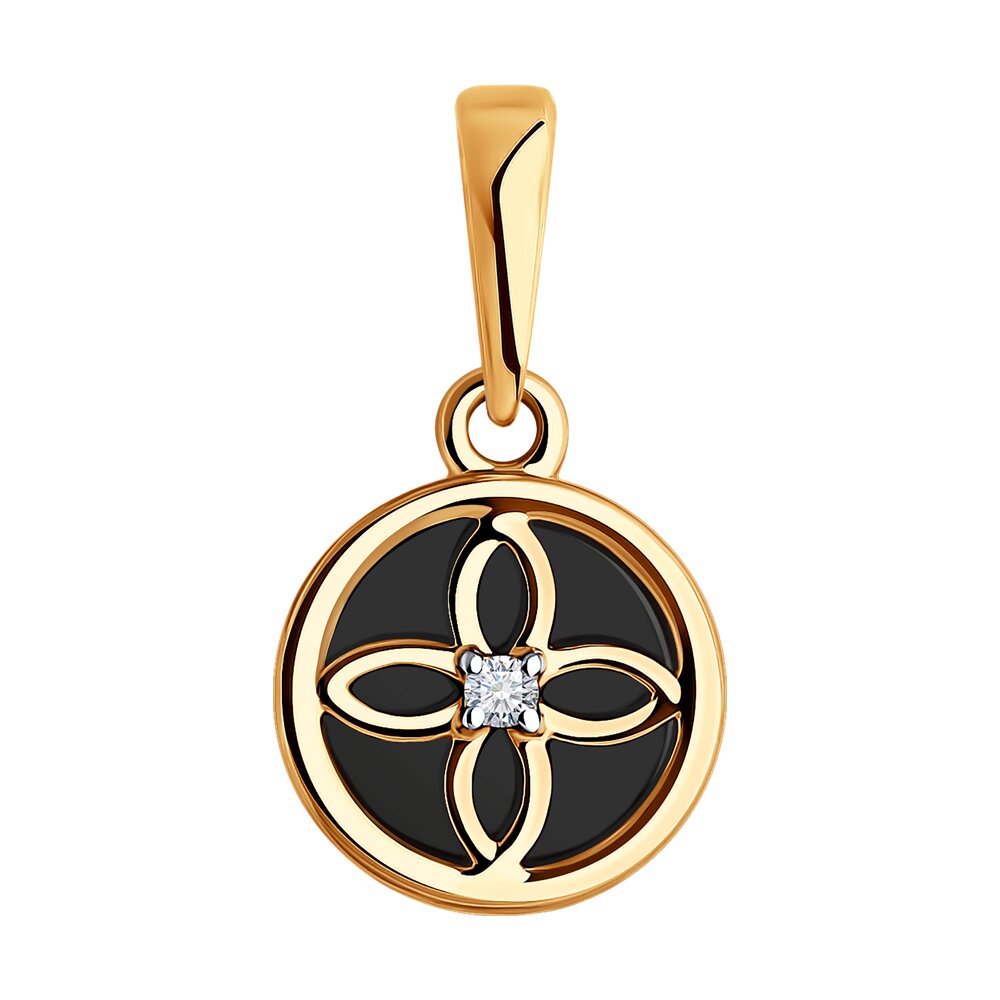 Подвеска из красного золота с агатом и фианитом