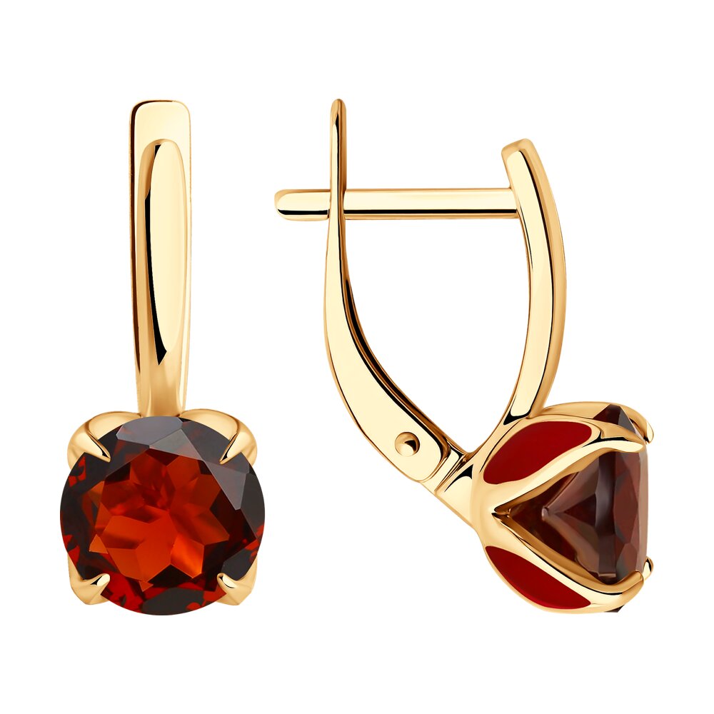 Серьги из красного золота с гранатами