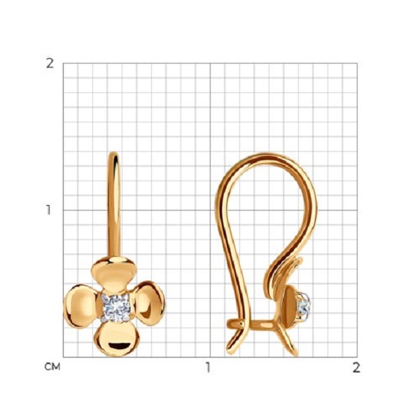 Серьги из красного золота 585 пробы с фианитами