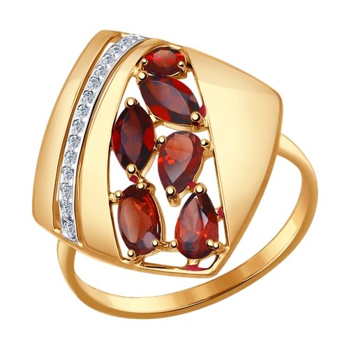Кольцо из красного золота с гранатами и фианитами