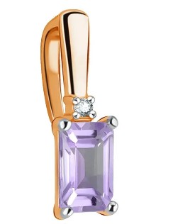 Подвеска из красного золота с аметистом и бриллиантом