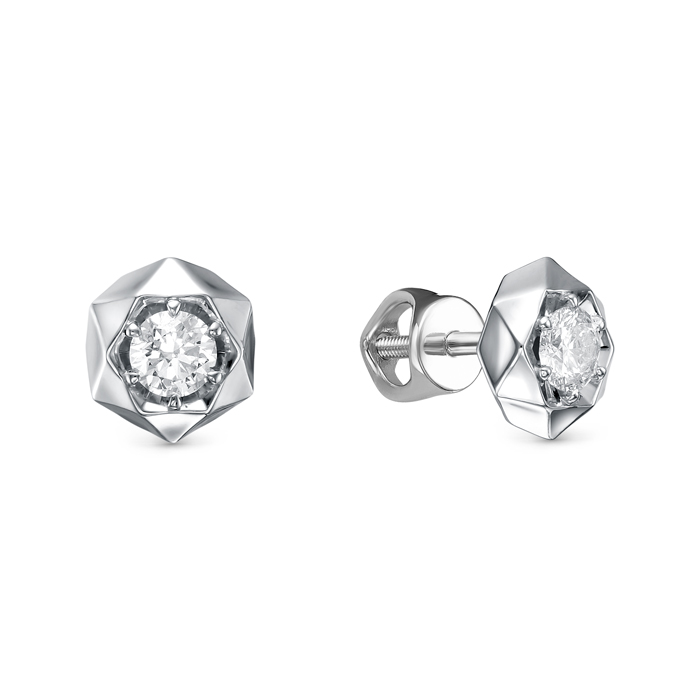 Серьги пусеты из белого золота с бриллиантами