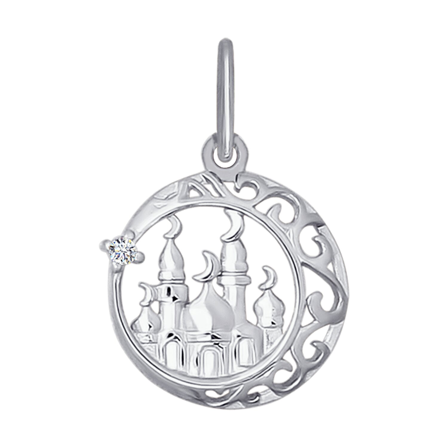 Подвеска мусульманская из белого золота с фианитом