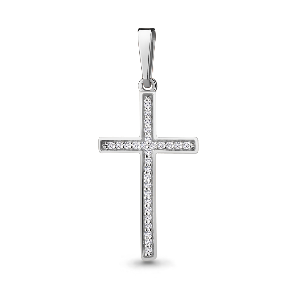 Декоративный крестик из белого золота с фианитами