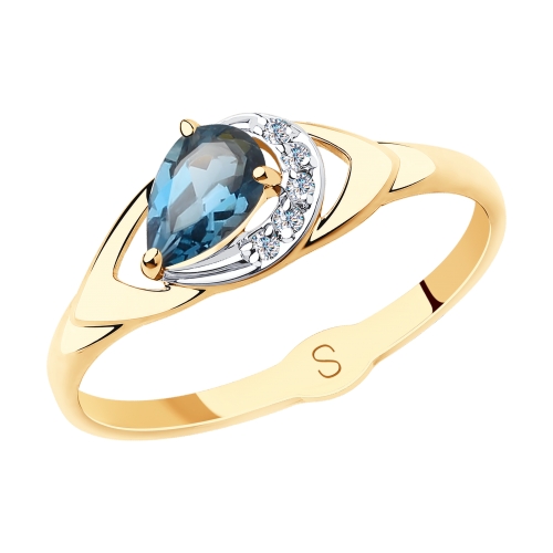 Кольцо из красного золота с топазом и фианитами