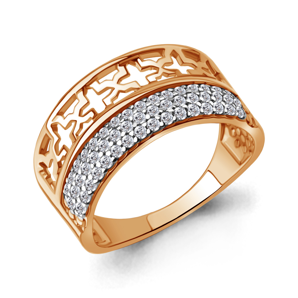 Кольцо из красного золота с фианитами