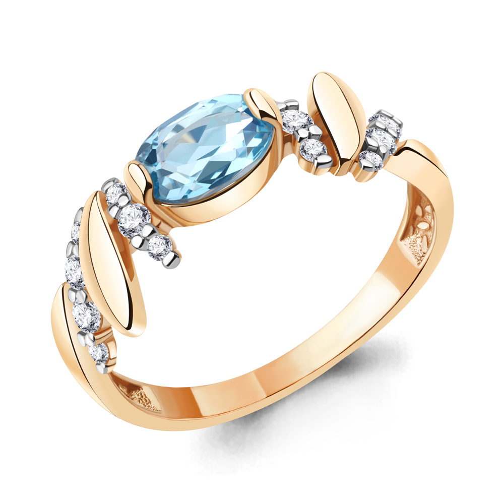 Кольцо из красного золота с топазом и фианитами