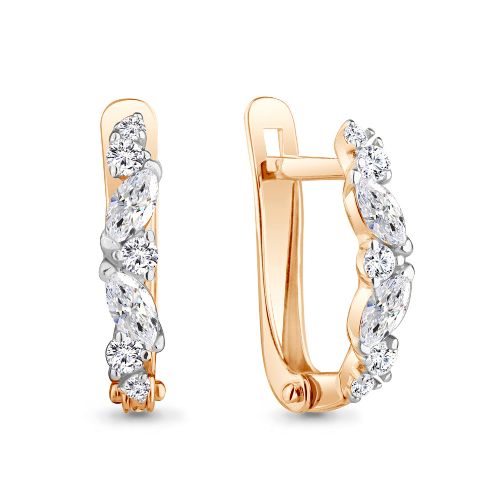 Серьги из красного золота с фианитами