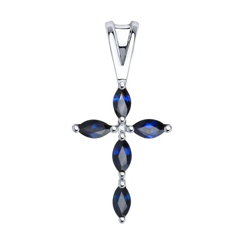 Декоративный крестик из белого золота с сапфирами