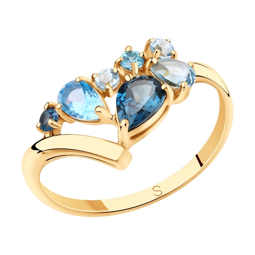 Кольцо из красного золота с миксом камней