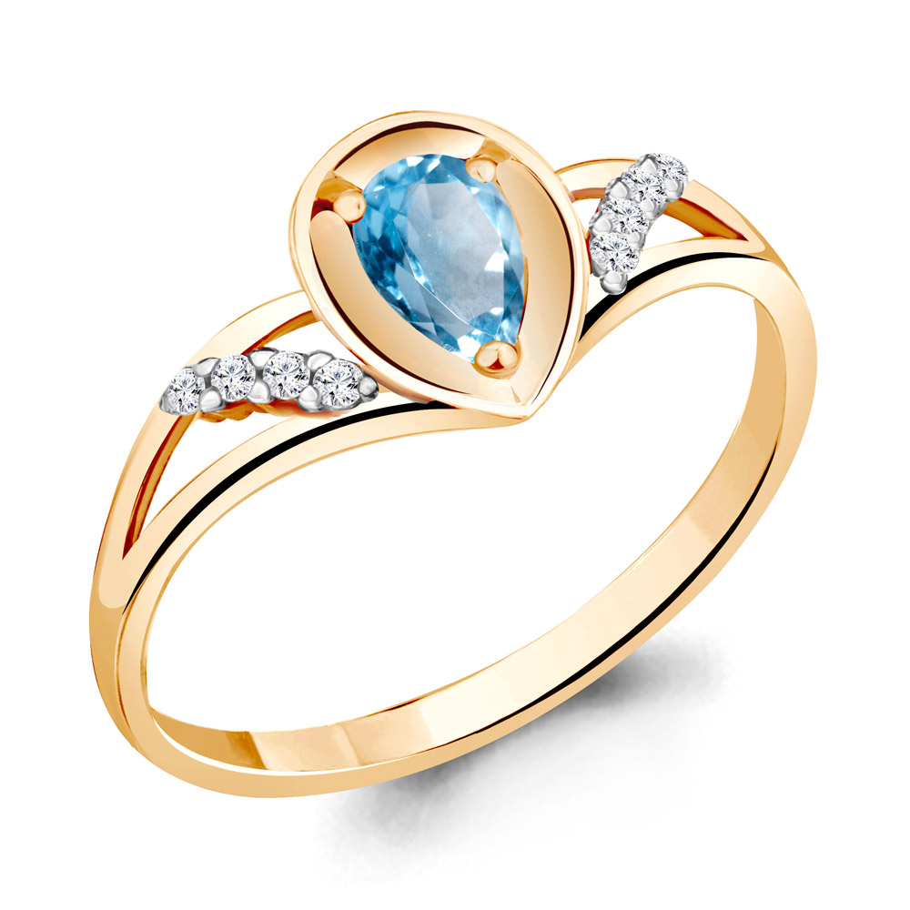 Кольцо из красного золота с топазом и фианитами