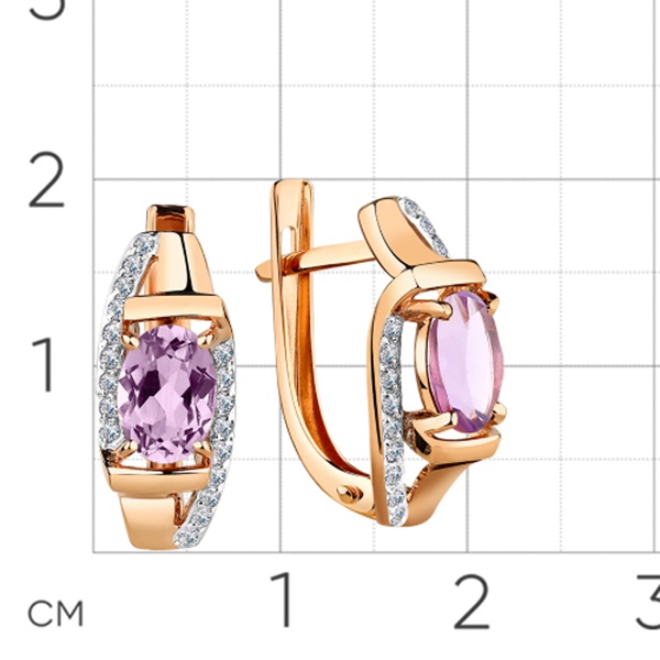 Серьги из красного золота с аметистами и фианитами