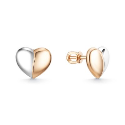 Серьги пусеты из комбинированного золота