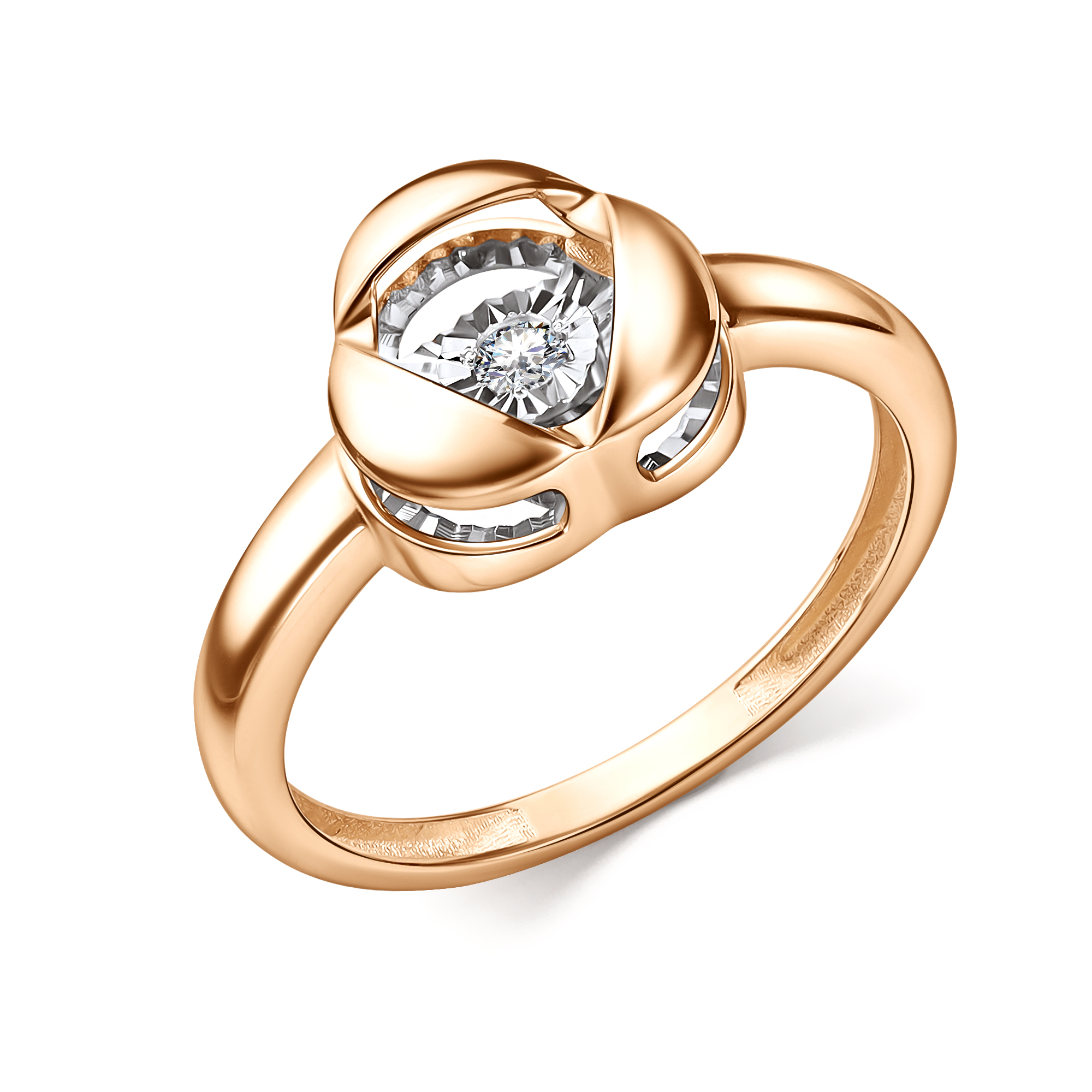 Кольцо из красного золота с танцующим бриллиантом
