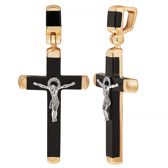 Крестик христианский из красного золота с агатом