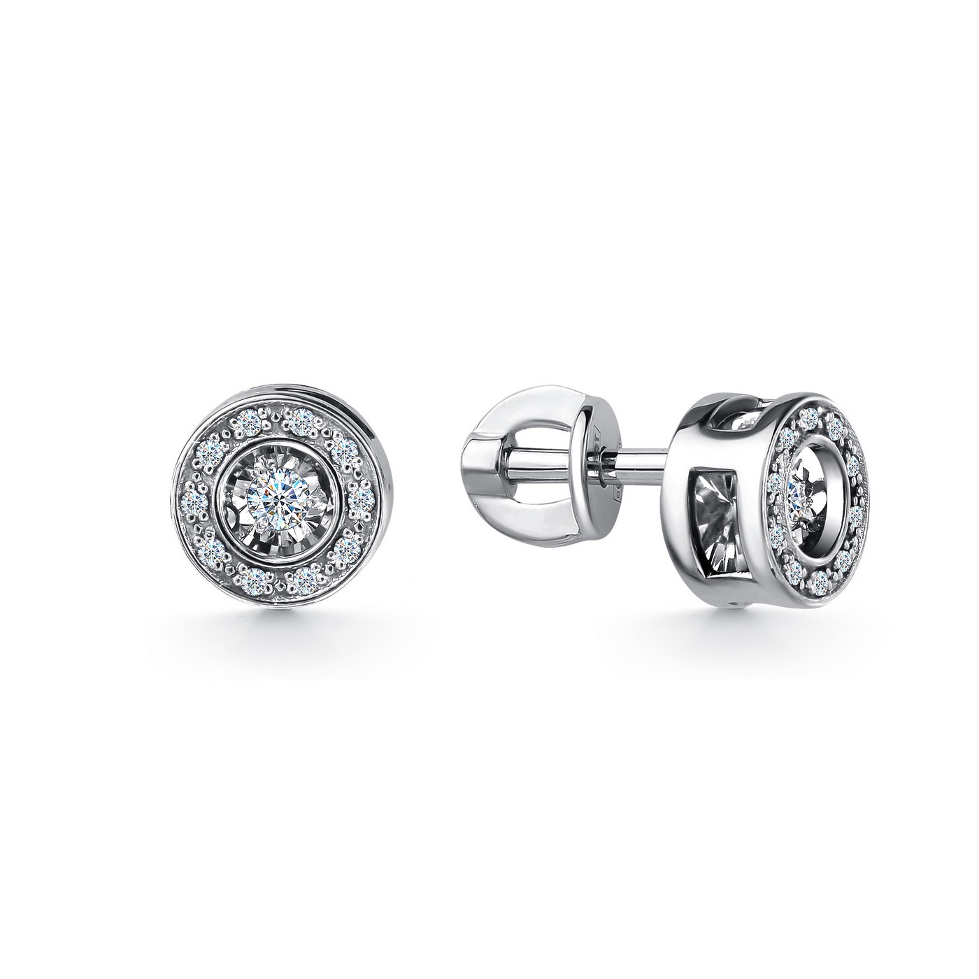 Серьги-пусеты из белого золота с танцующим бриллиантом