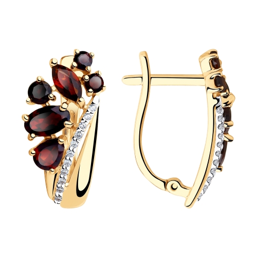 Серьги из красного золота с гранатами и фианитами