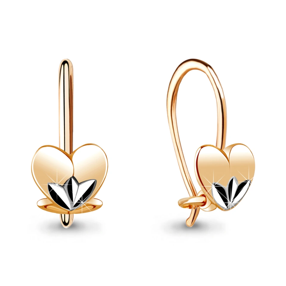 Серьги «Сердечки» из красного золота 585 пробы