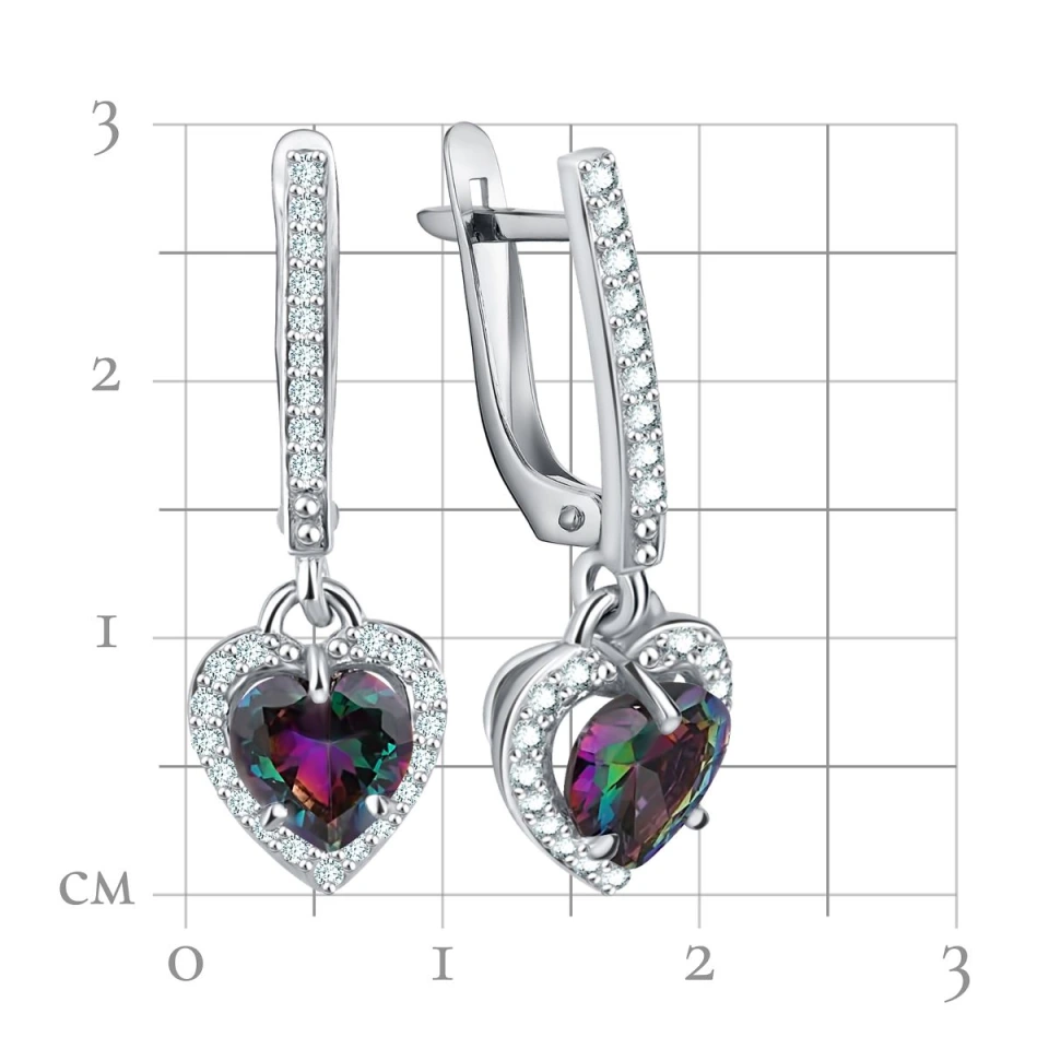 Серьги из серебра с фианитами и кварцем