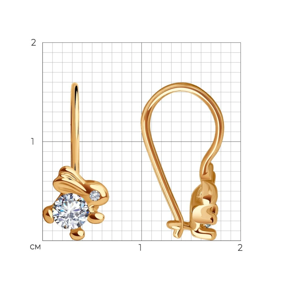 Серьги из красного золота 585 пробы с фианитами