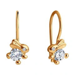 Серьги из красного золота 585 пробы с фианитами