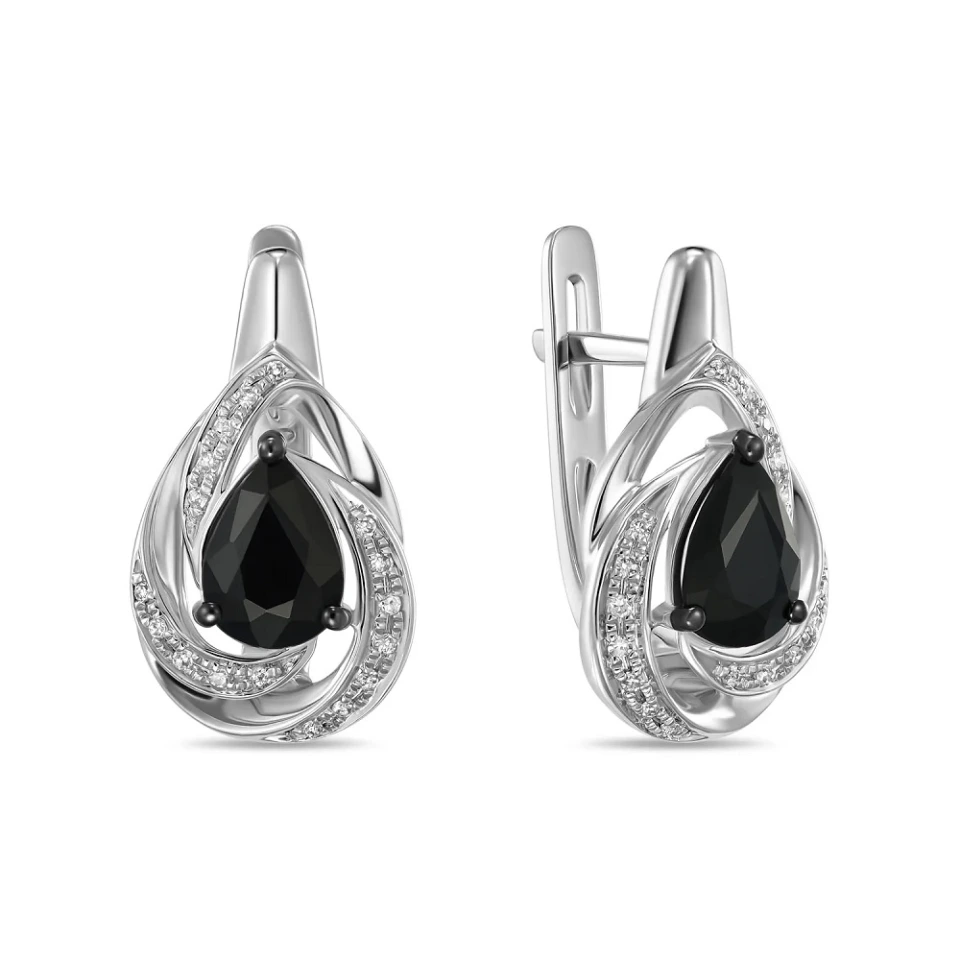 Серьги из белого золота с бриллиантами и сапфирами