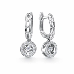 Серьги из белого золота с танцующим бриллиантом