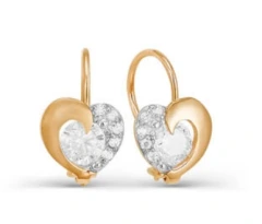 Серьги «Сердечки» из красного золота 585 пробы с фианитами