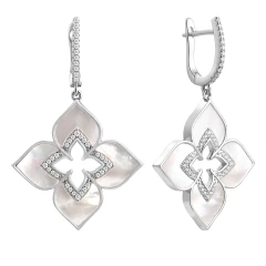 Серьги из серебра с перламутром и фианитами