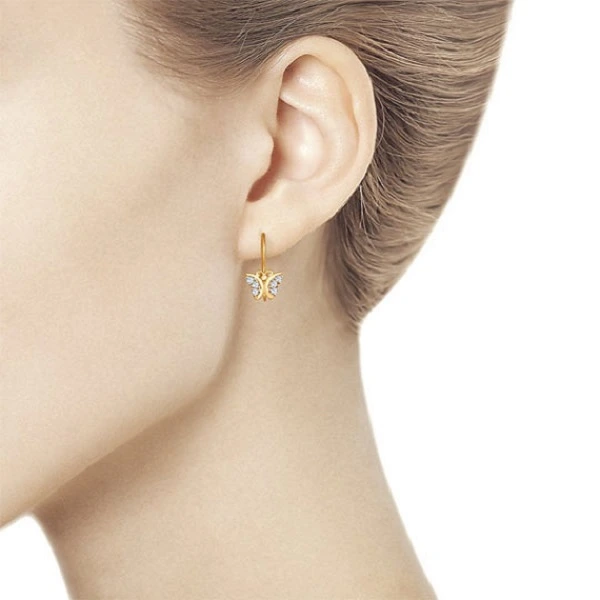 Серьги «Бабочки» из красного золота 585 пробы с фианитами
