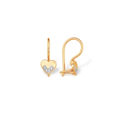 Серьги «Сердечки» из красного золота 585 пробы с фианитами