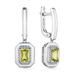 Серьги из серебра с хризолитом и фианитами