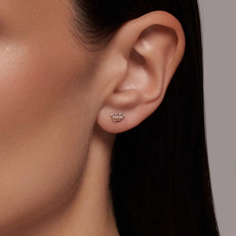 Серьги «Корона» из красного золота 585 пробы с фианитами