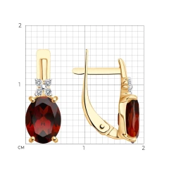 Серьги из красного золота с гранатами и фианитами