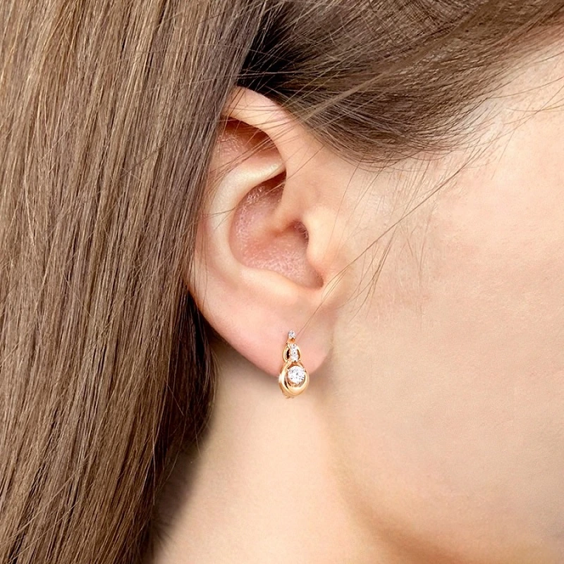 Серьги из красного золота 585 пробы с фианитами